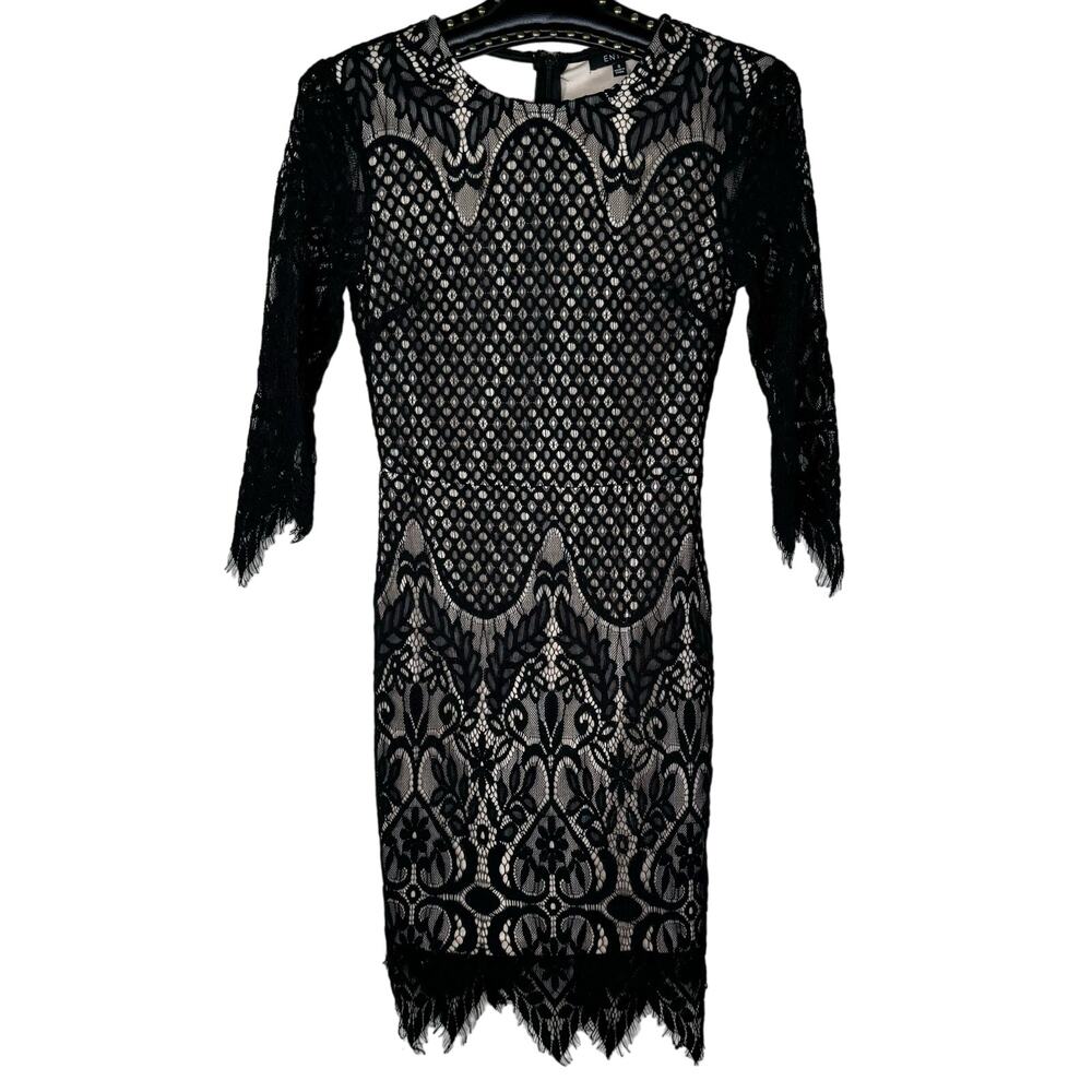 Entry Black 3/4 Sleeve Lace Mini Dress Small